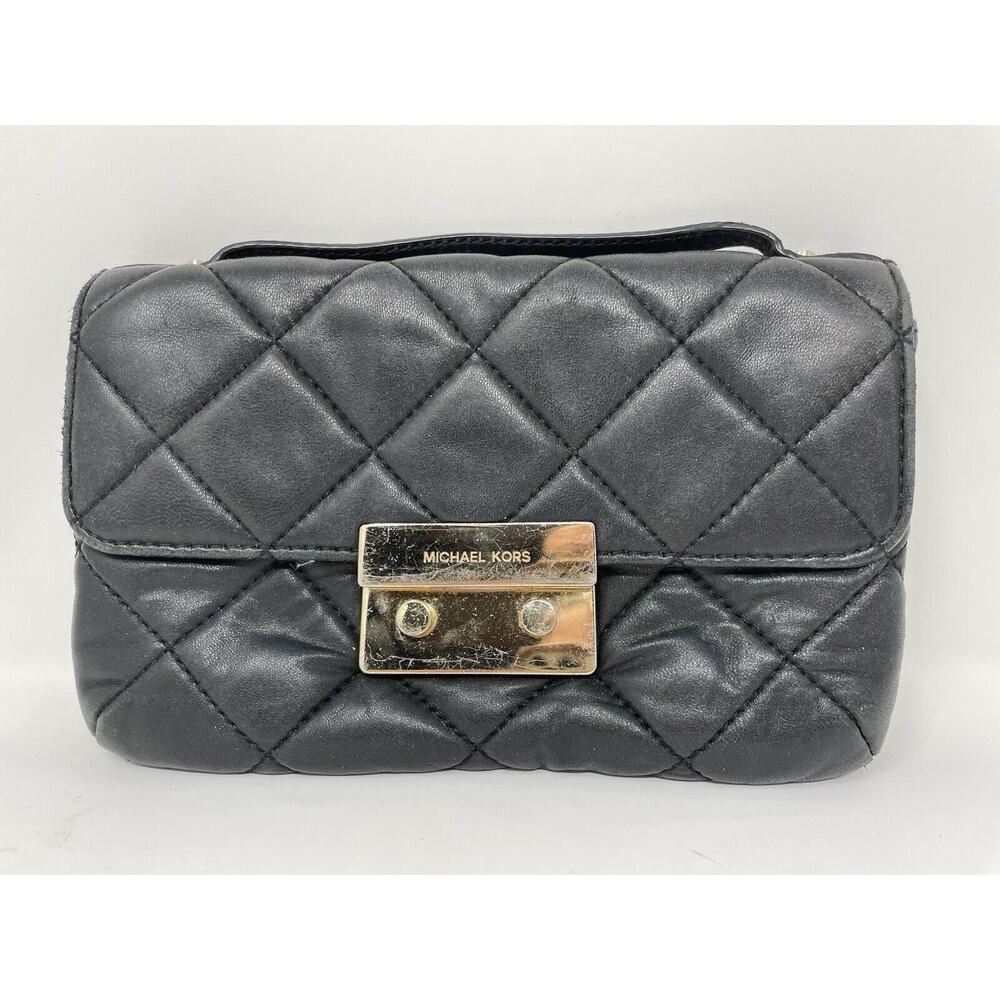 Michael Kors Black Quilted Leather‎ Clutch Purse Wallet Top Handle 9" X 6" RARE